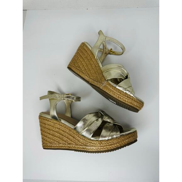 Ted Baker Classic espadrille Gold Carda Heel Wedge Sandal sz 39 - Picture 7 of 10